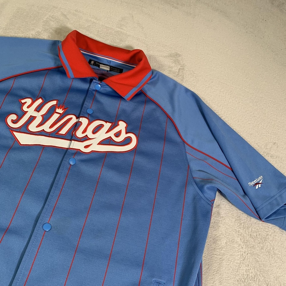 Sacramento Kings Jacket Mens XLT Tall Blue Reebok Hardwood Classics Short Sleeve